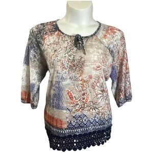 Chico's Multicolor Paisley Blouse with Crochet Hem, Plus Size XL (3)